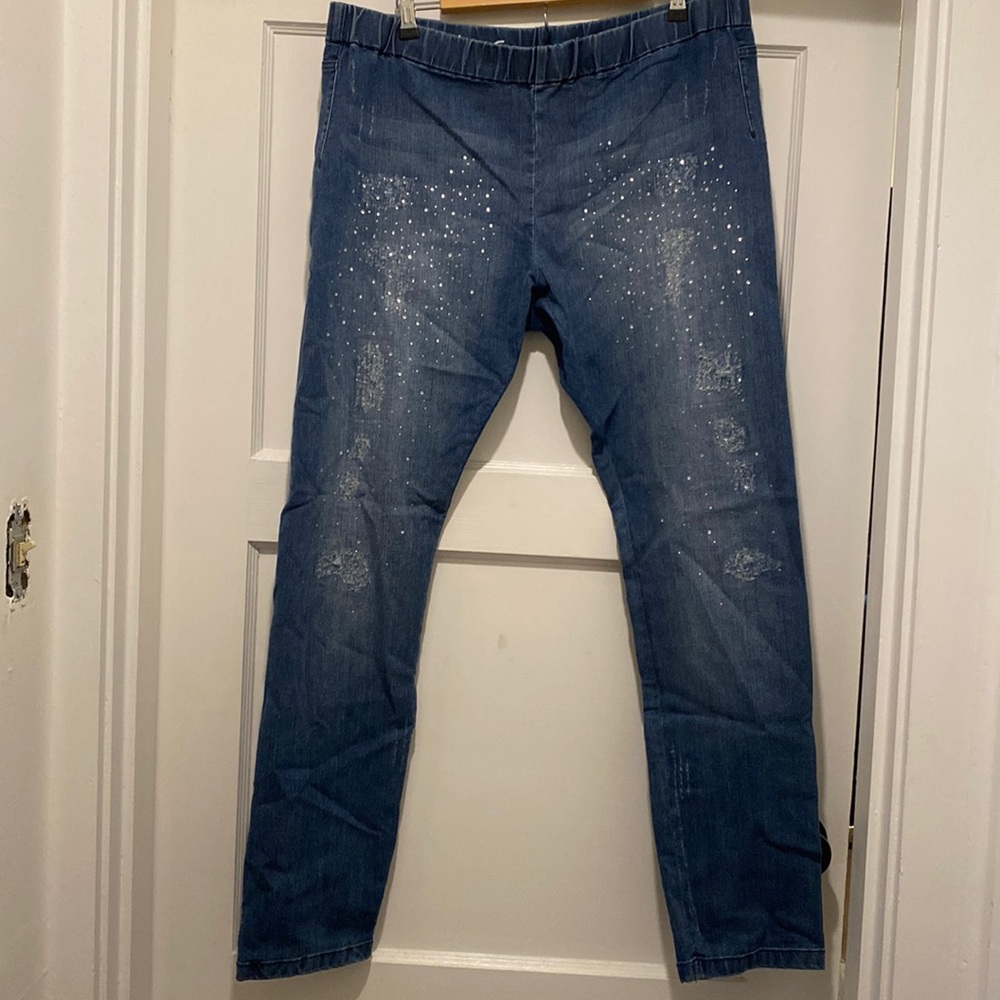 INC jeans Macys rhinestone distressed regular fit skinny leg jegging sz XL